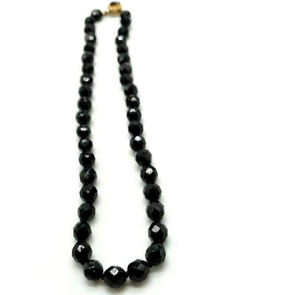 Classic Black Glass Faceted Bead Choker Necklace Single Strand 16" - Picture 12 of 15